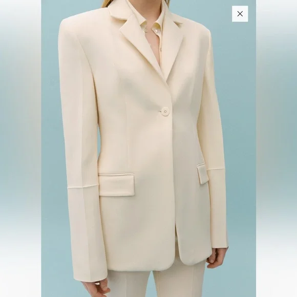 Women's Cream Single-Button Blazer Jacket - Picture 2 of 6